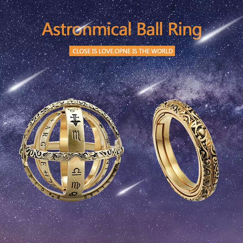 Astronomical Sphere Ball Ring Foldable Open Rotating Cosmic Letter Finger Rings Cosmic Finger Ring Couple Lover Jewelry Gifts