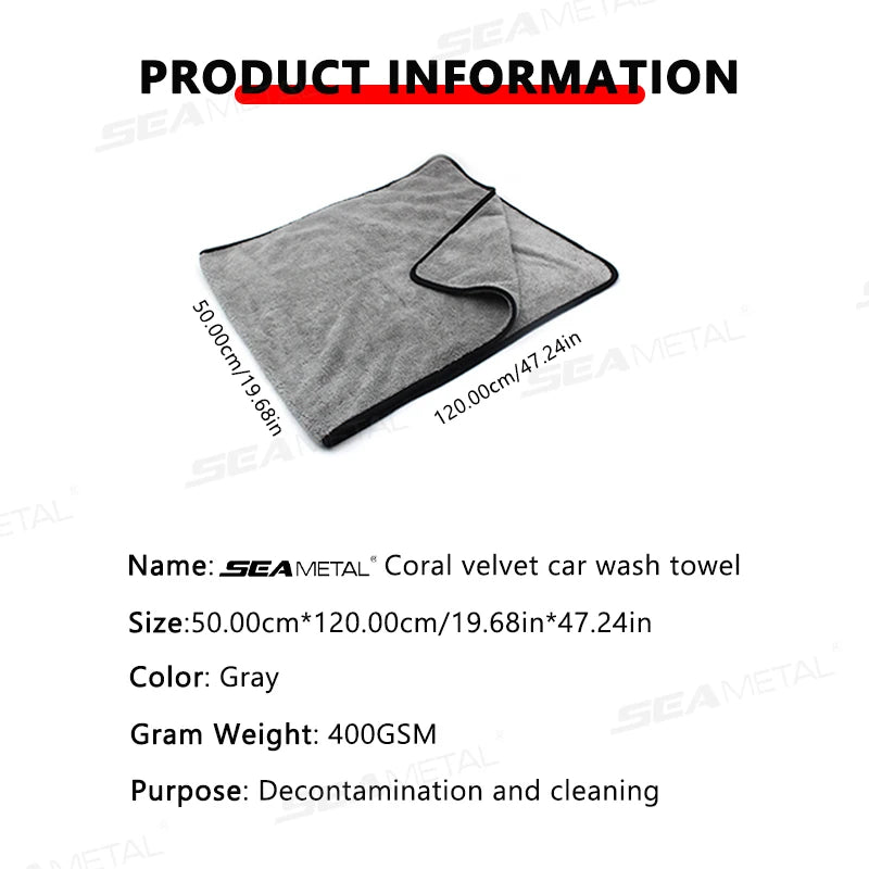 Ultra-Soft Microfiber Car Wash Towel - 120x50cm High Absorbent Drying Cloth for Ultimate Car Detailing Care