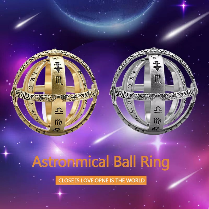 Astronomical Sphere Ball Ring Foldable Open Rotating Cosmic Letter Finger Rings Cosmic Finger Ring Couple Lover Jewelry Gifts